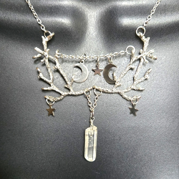 Kharma Edge by Avelon Jewelry - Quartz crystal Silver Celestial Necklace 13"/26" adjustable